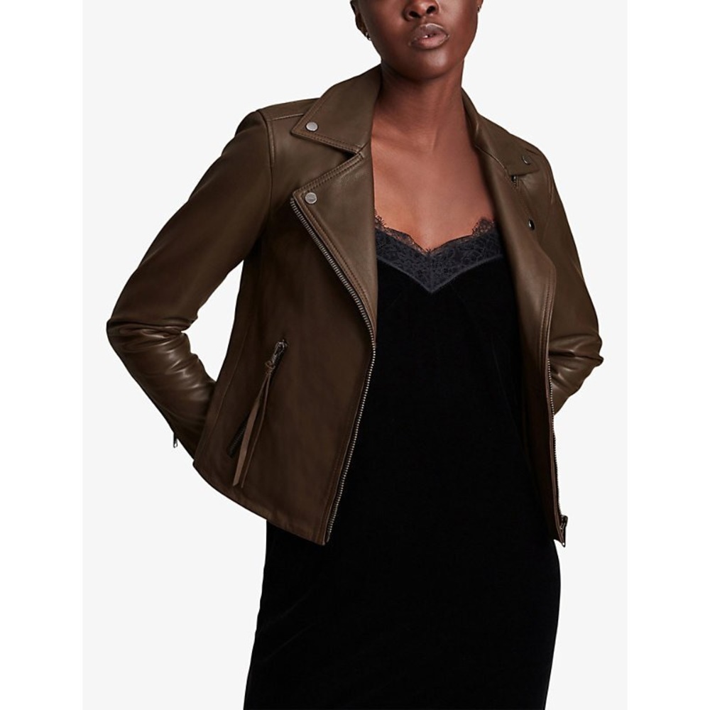 ALL SAINTS Loch Brown Dalby Leather Biker Jacket US 6
